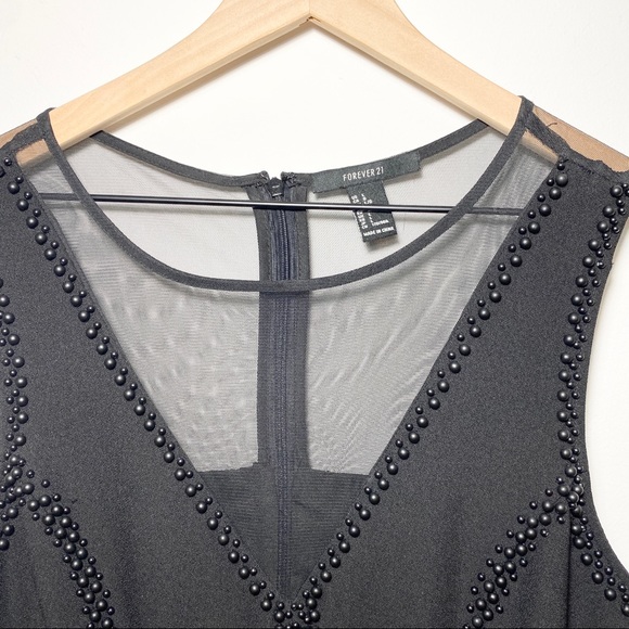 Forever 21 Black Mesh Beaded Skater Dress Size L - Picture 4 of 10
